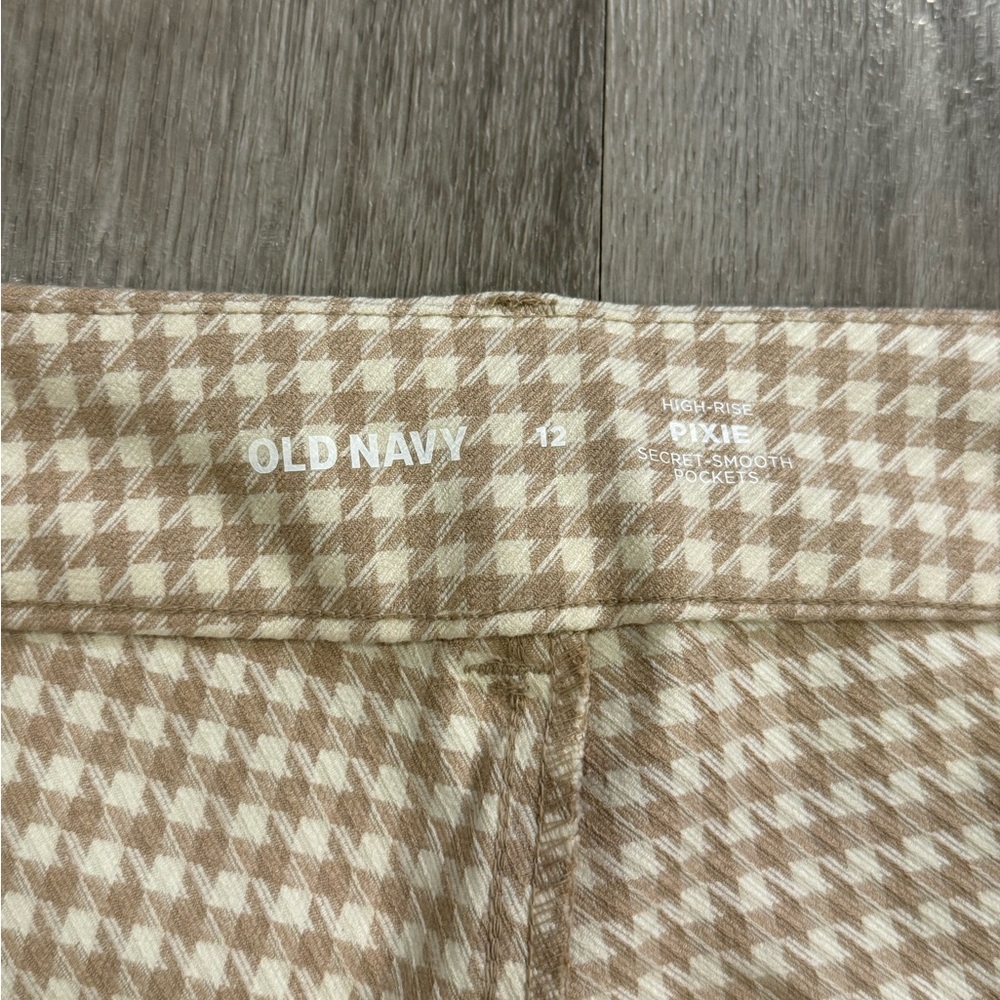Old Navy Pants Women Size 12 Beige Houndstooth Pixie High Rise Skinny Trousers - Picture 7 of 12
